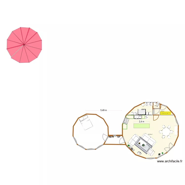 yourte autrs essai. Plan de 4  et 55 m²