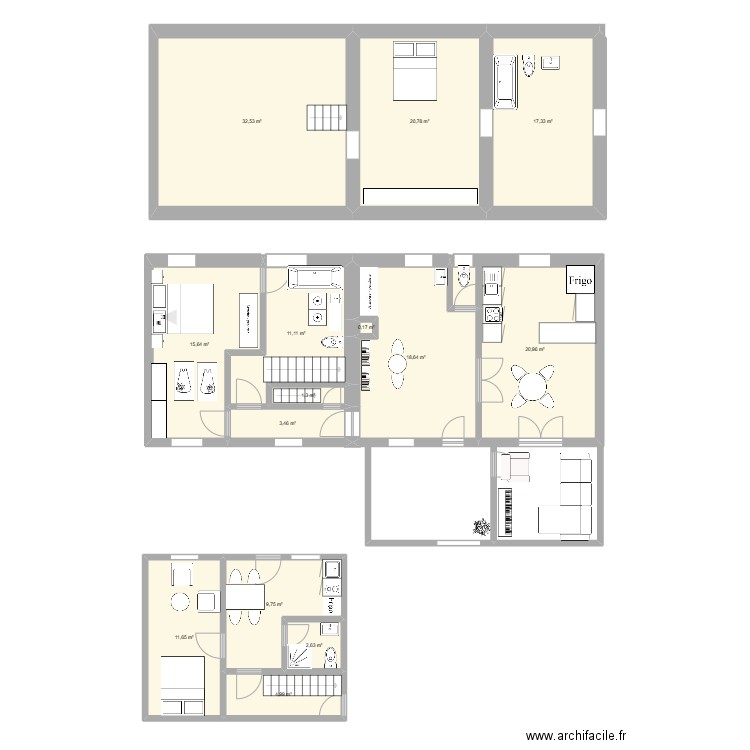 MEZIERES mas modificaciones. Plan de 14 pièces et 171 m2
