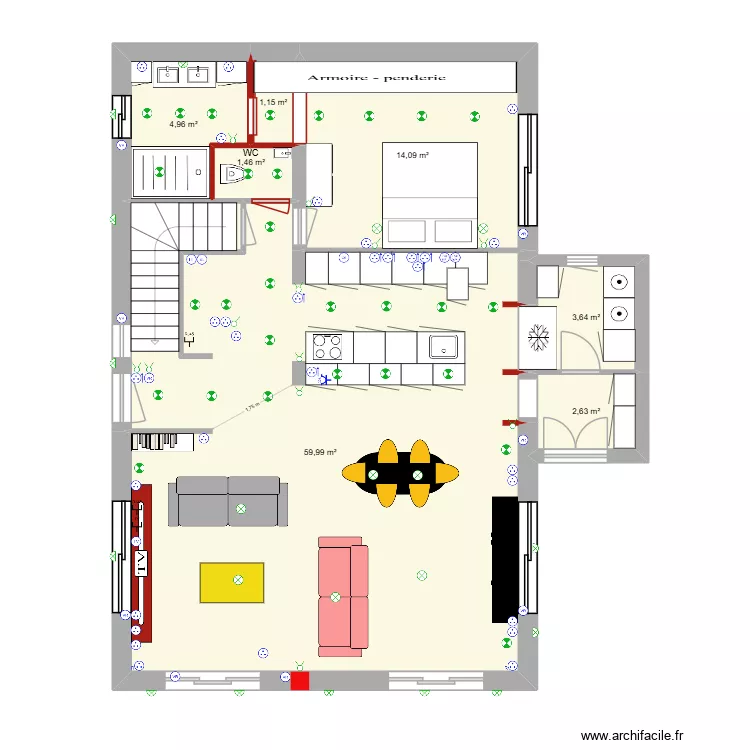 41 SORINS RDC RENOVATION 2 + ARRIERE CUISINE. Plan de 7  et 88 m²