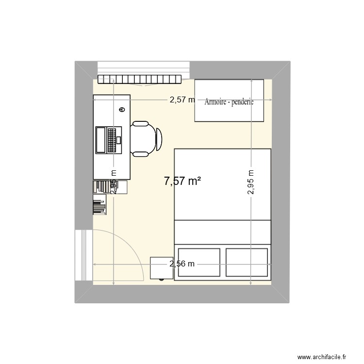 Chambre Louise 3. Plan de 1 pièce et 8 m2