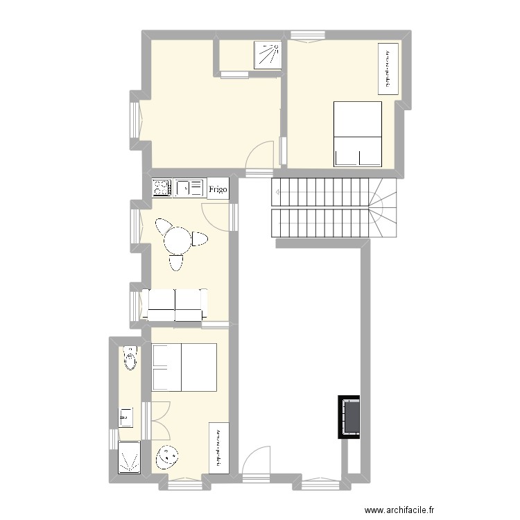 RDC St pierre MODIF-AMEUBLEMENT EN COURS. Plan de 5 pièces et 48 m2