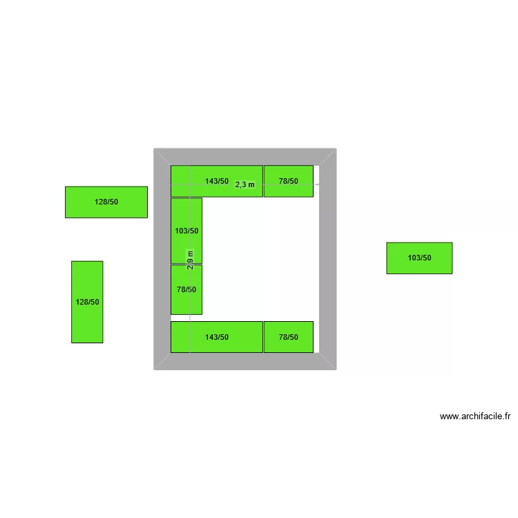 chocolat. Plan de 1  et 7 m²