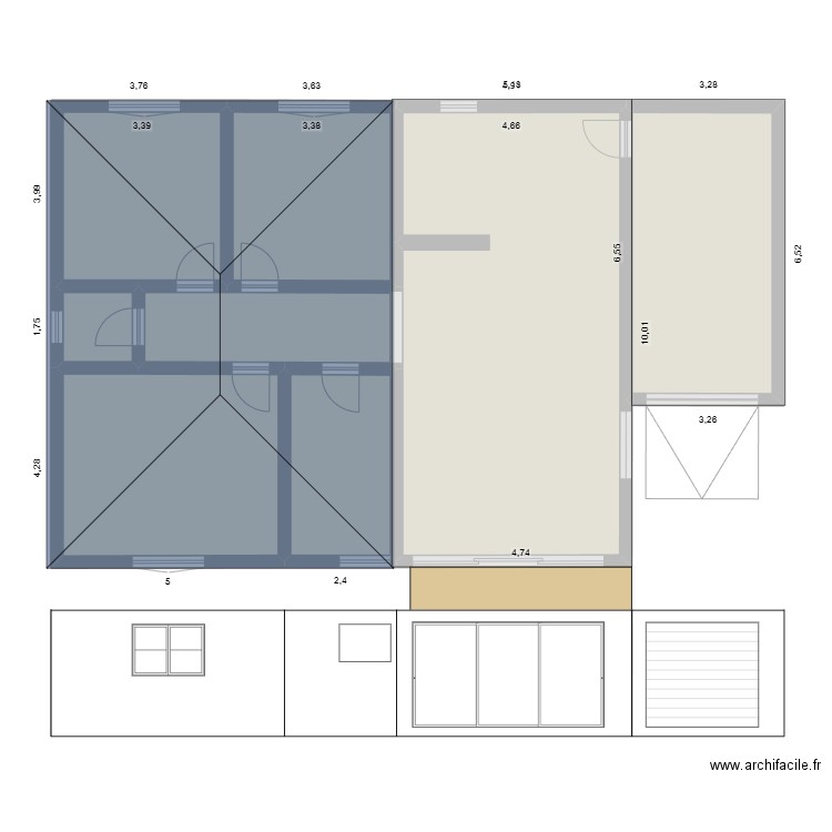 Maison bioclimatique. Plan de 8 pièces et 123 m2