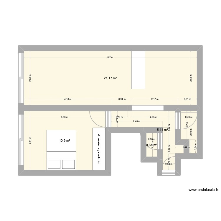 appartement Hugo. Plan de 4 pièces et 38 m2