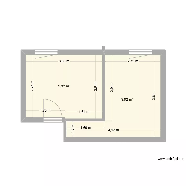 chambre enfants planter. Plan de 2  et 19 m²