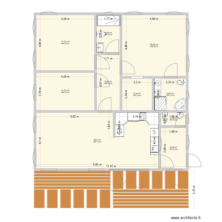projet 001. Plan de 10 pièces et 116 m2