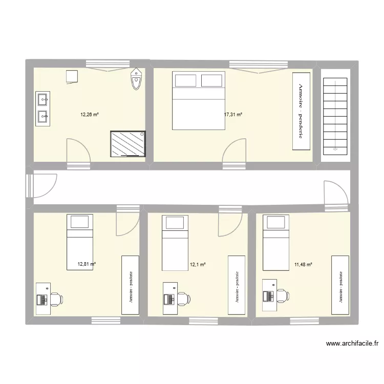 AAA. Plan de 5  et 66 m²