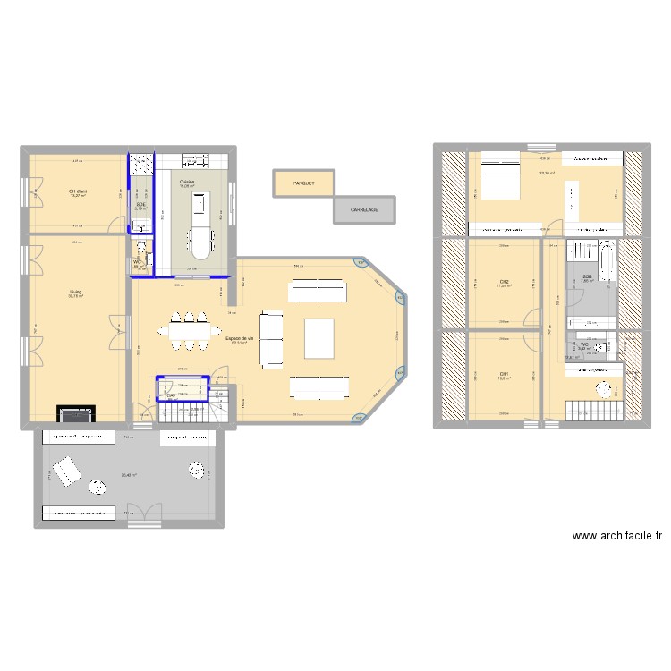 Lamorlaye-projection. Plan de 23 pièces et 250 m2