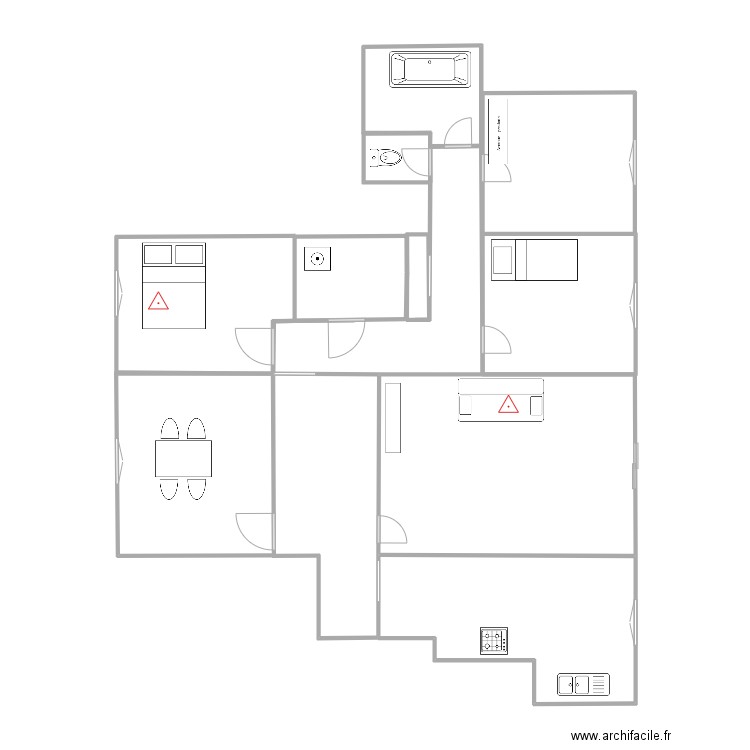 Schema INCENDIE. Plan de 4 pièces et 41 m2