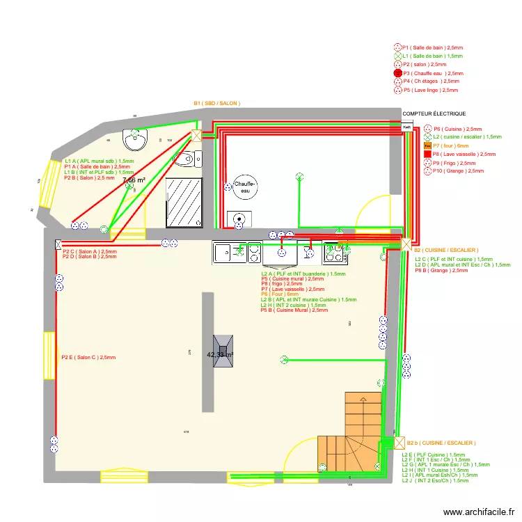 FAVEROLLES_ELECTRICIT&Eacute;. Plan de 5  et 102 m²