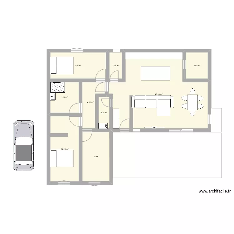 90m&sup2; en L. Plan de 