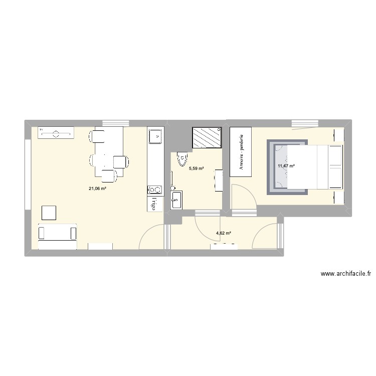 Appartement cannes. Plan de 4 pièces et 43 m2