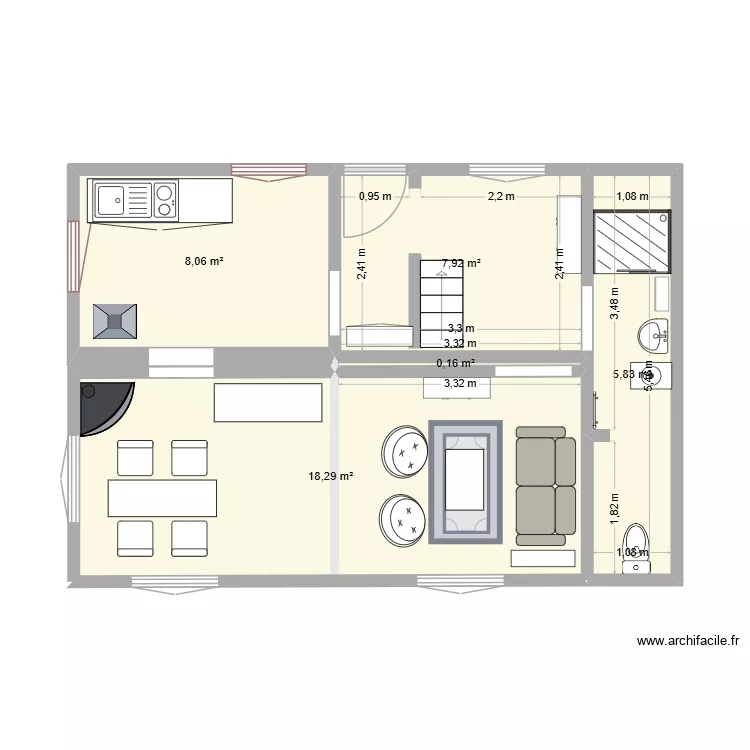 Granges. Plan de 5 Pièces et 40 m²