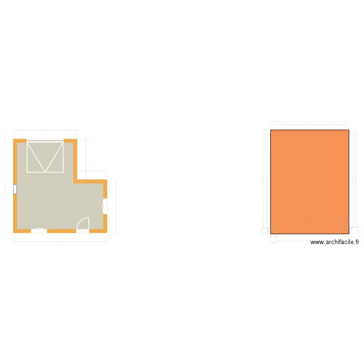 Garage en L. Plan de 3 pièces et 28 m2