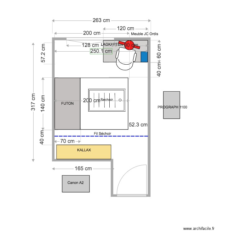 Bureau NEW Futon v7. Plan de 1 pièce et 9 m2