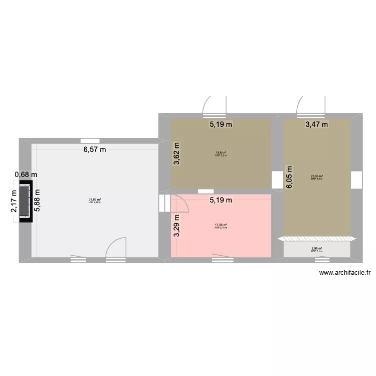 Partie 2 -Avant Travaux. Plan de 5 pièces et 98 m²
