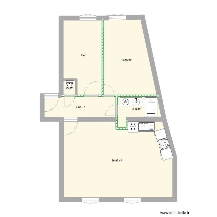 Asnières1. Plan de 6 pièces et 56 m2