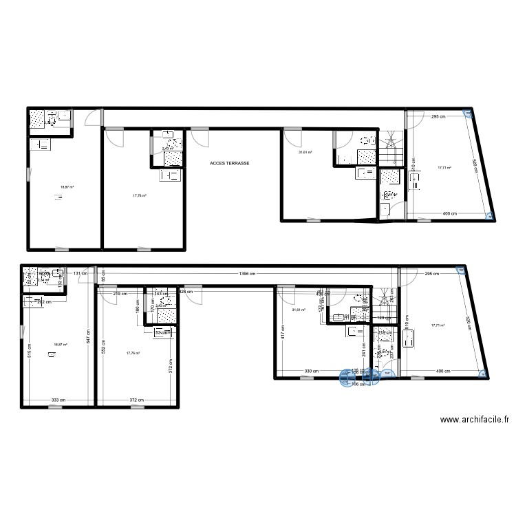 MOTREUIL ROSNY ETAGE 1. Plan de 16 pièces et 187 m2