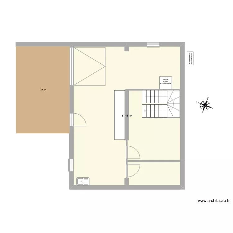 N-1. Plan de 1 Pièce et 57 m² N-1. Plan de 1 Pièce et 57 m²
