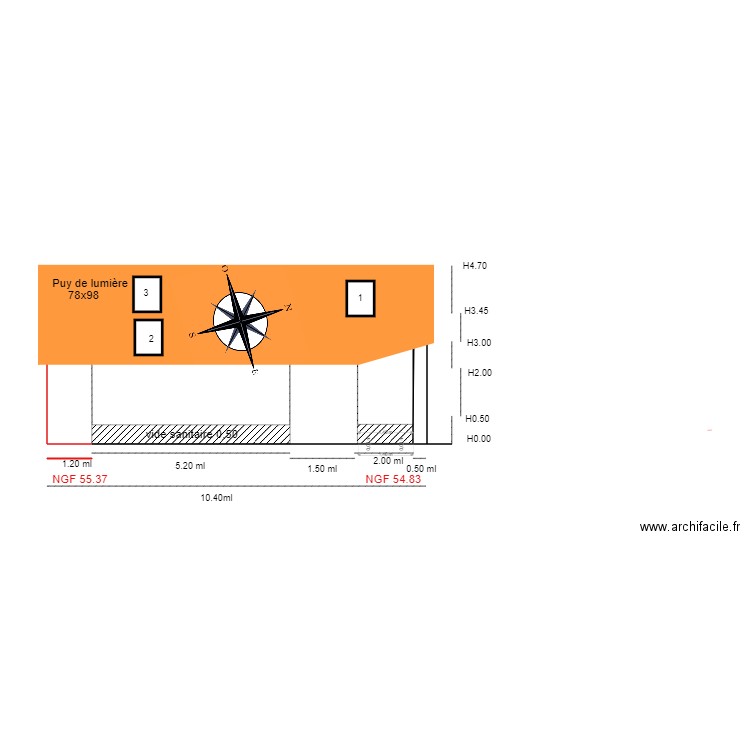 Facade EST           chalet 46   terrasse fermé. Plan de 2 pièces et 12 m2