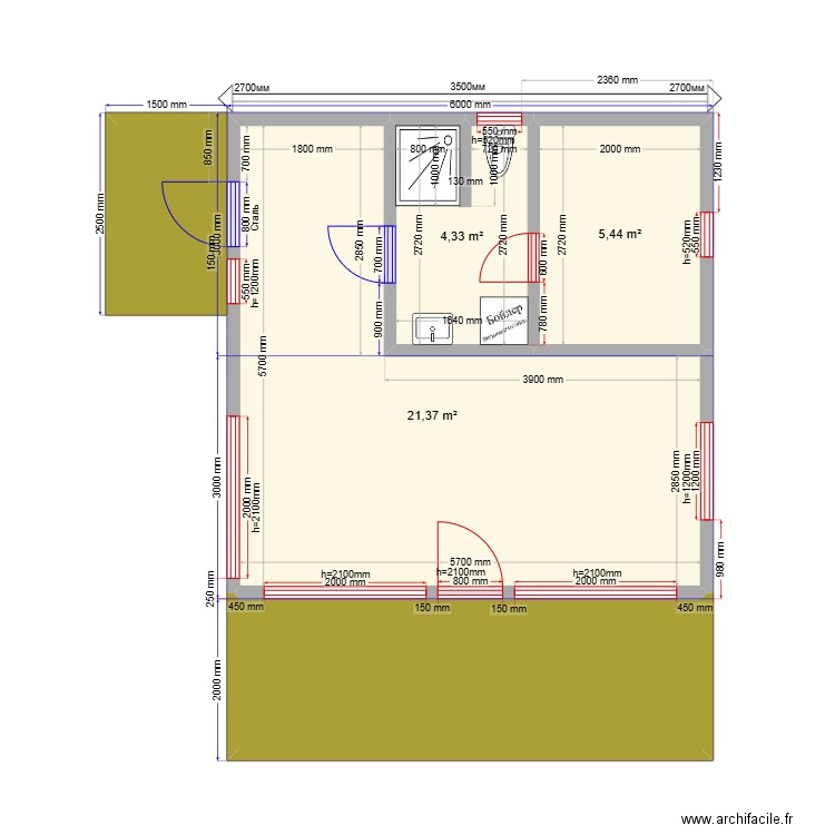 Баня Шарапово1. Plan de 5 pièces et 45 m2