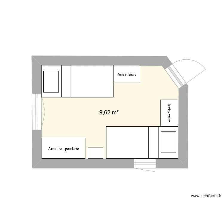 chambre de garcon. Plan de 1 pièce et 10 m2