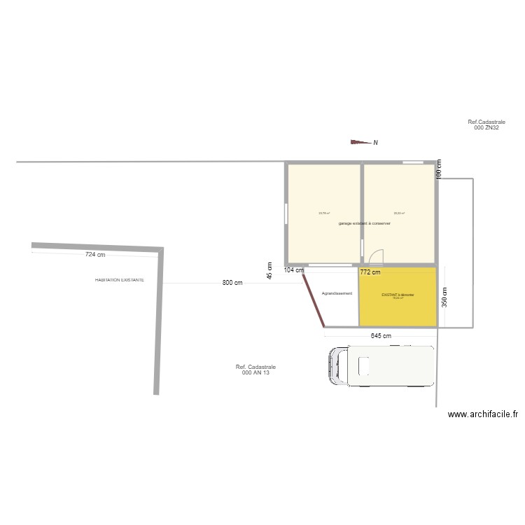 abri cc. Plan de 3 pièces et 57 m2