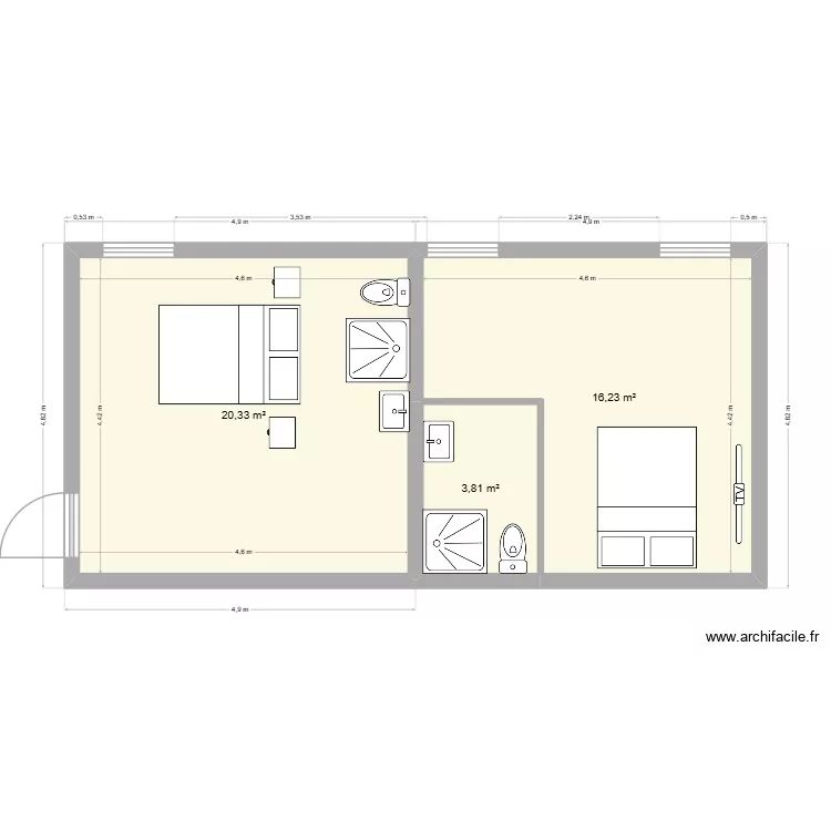 projet eau blanche 2. Plan de 3  et 40 m²