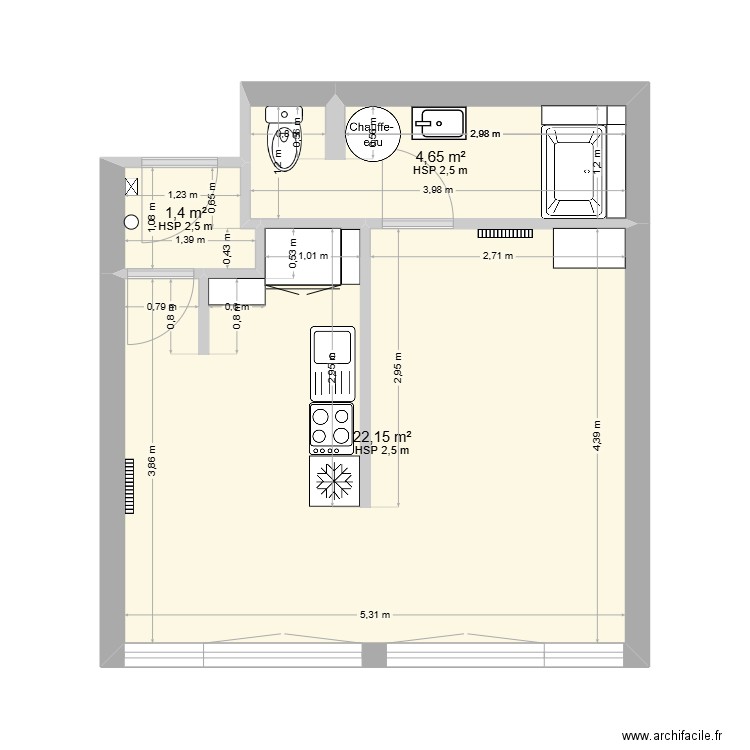 monique-V2-3G. Plan de 3 pièces et 28 m2