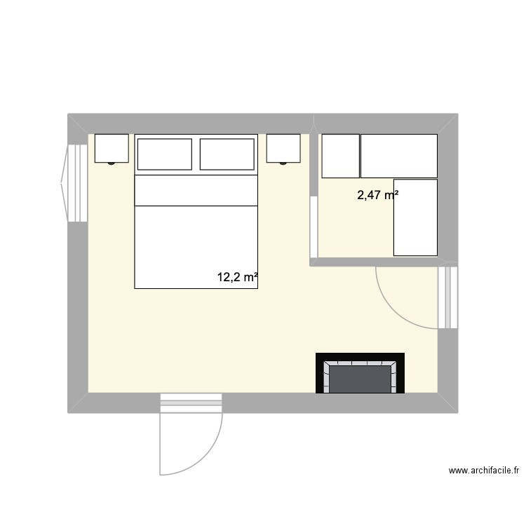 cha. Plan de 2 pièces et 15 m2