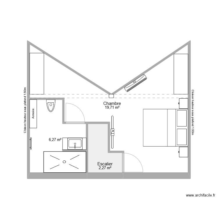 Plan définitif - Etage - Maison 60 Saint Louis. Plan de 3 pièces et 28 m2