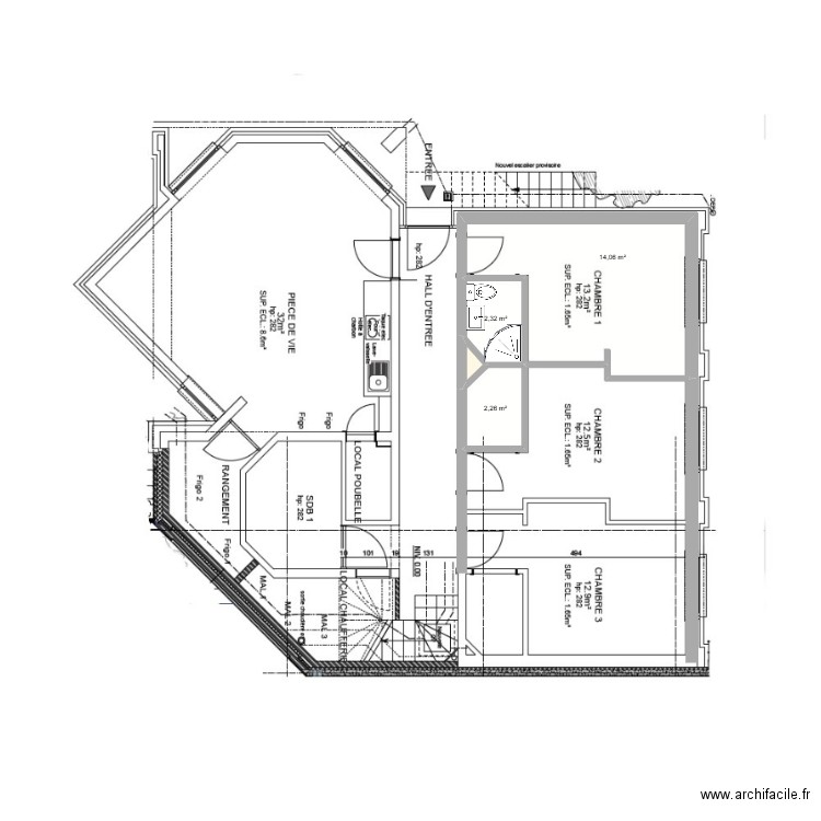 Notre Dame. Plan de 4 pièces et 19 m2