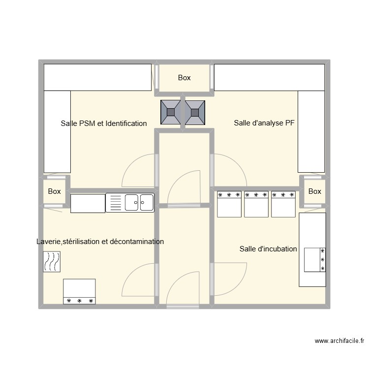 labo. Plan de 9 pièces et 38 m2