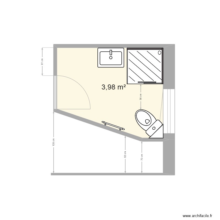 Salle de bains de l'étage. Plan de 1 pièce et 4 m2
