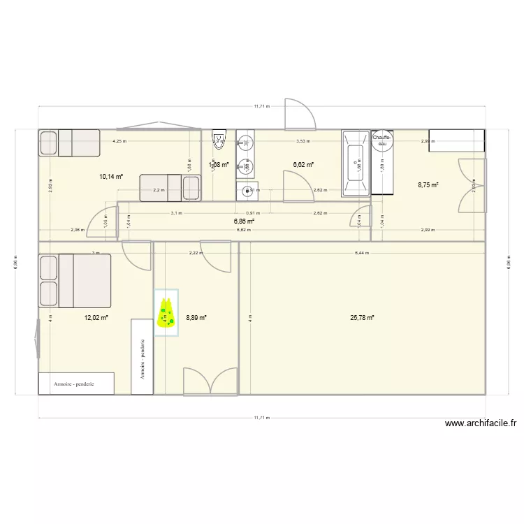 rdc V3. Plan de 8 Pièces et 81 m²