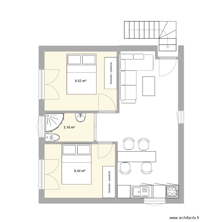 lassed. Plan de 3 pièces et 21 m2