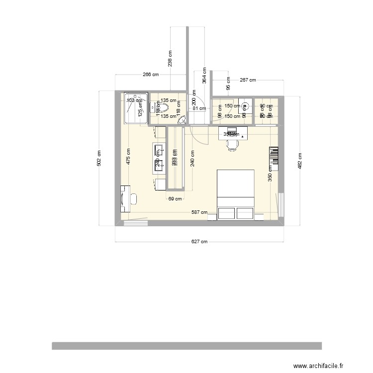 Chambre RXDC au 31-03-2024. Plan de 5 pièces et 25 m2