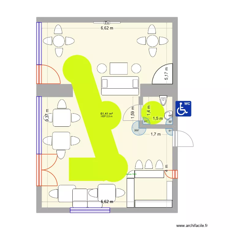Tiny K\'offee 2. Plan de 1 pièce et 61 m²