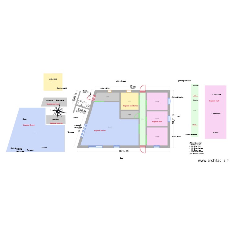maison Eliane trapézoïdale 04. Plan de 8 pièces et 125 m2