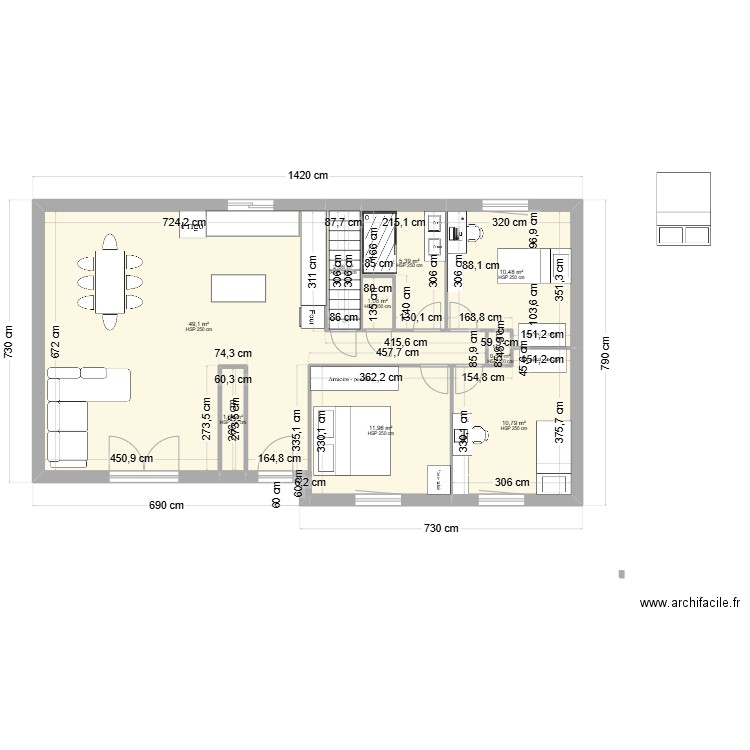 Fitilieu test 1. Plan de 9 pièces et 94 m2