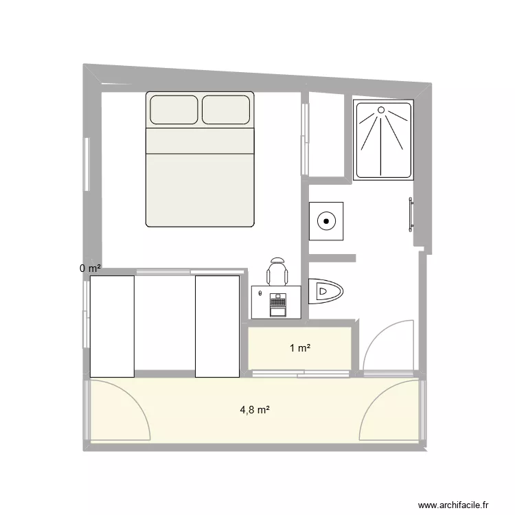 RdC Guigui. Plan de 3 Pièces et 6 m²