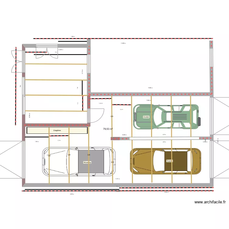 Extension. Plan de 1  et 80 m²