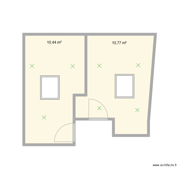 PAM Chambre - Bureau. Plan de 2 pièces et 21 m2