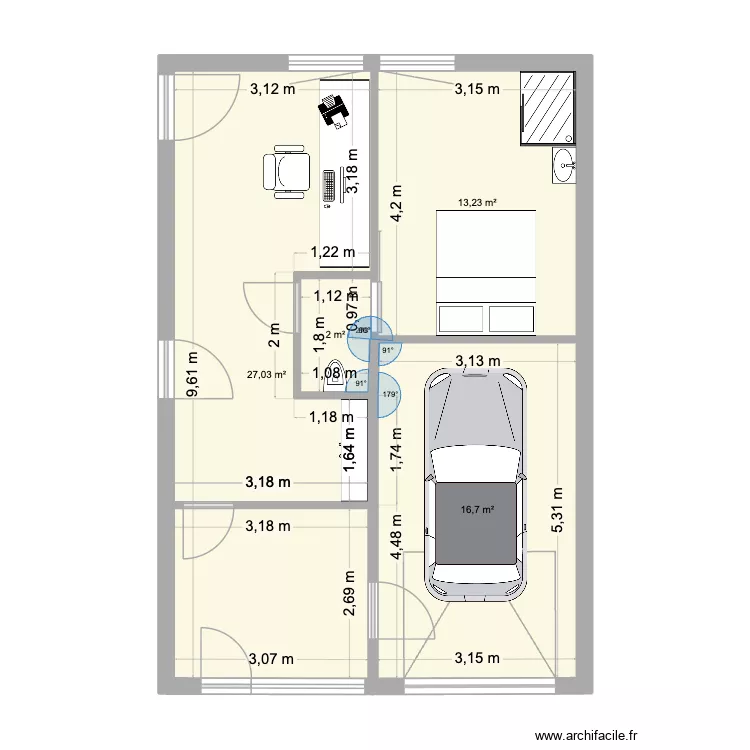 Camille et Francois 2eme version. Plan de 4 pièces et 59 m²