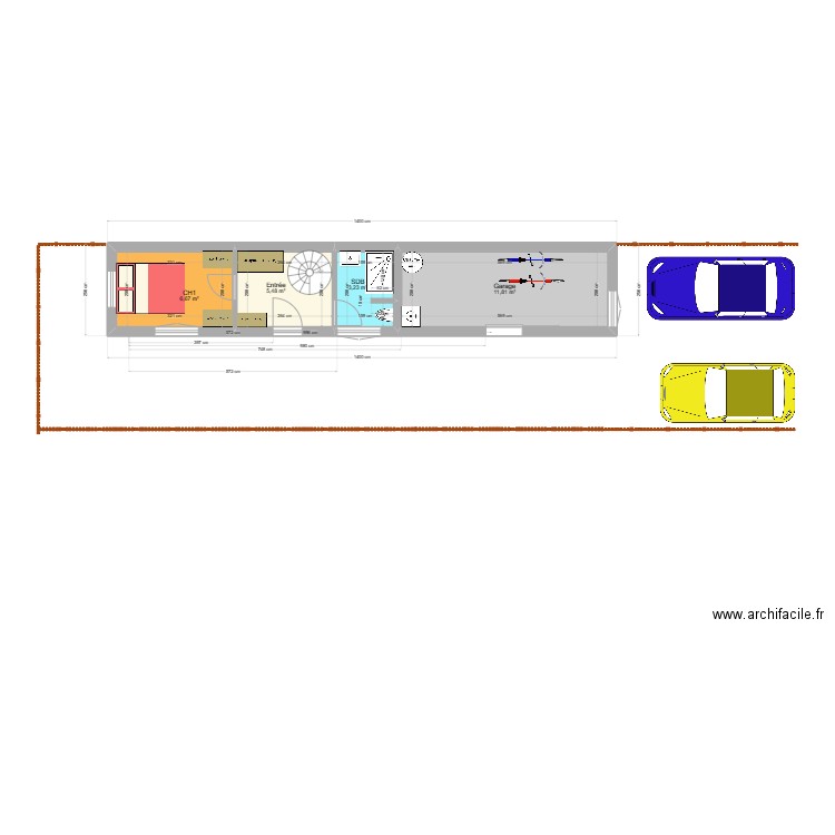 Tiny House 14m. Plan de 7 pièces et 55 m2