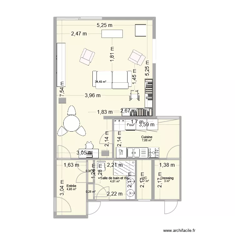 PieceVie2. Plan de 8  et 57 m²