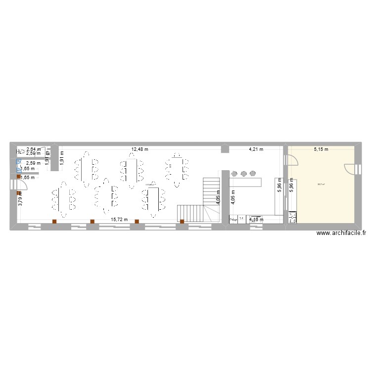 club house haut. Plan de 2 pièces et 148 m2