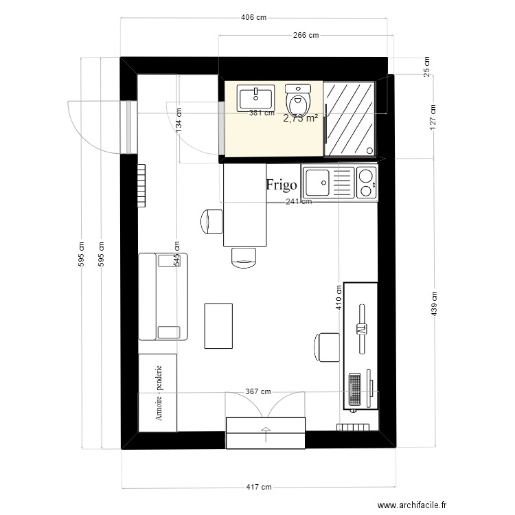 plan studio. Plan de 0 pièce et 0 m2