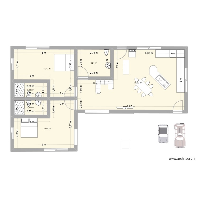 Plan maison Enoha. Plan de 6 pièces et 81 m2
