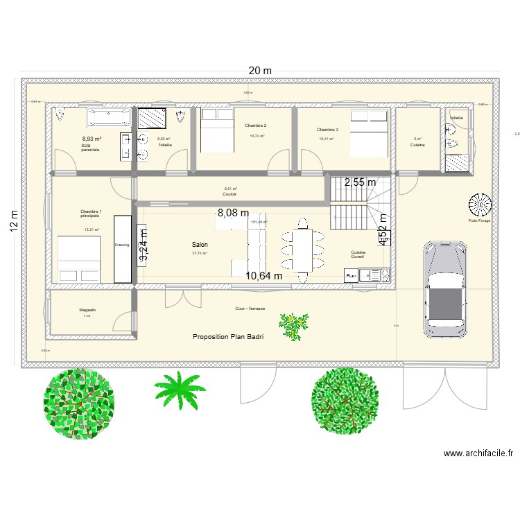 BADRI. Plan de 10 pièces et 333 m2